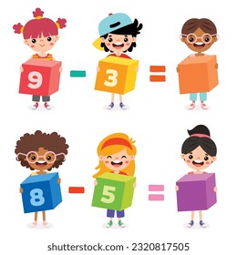 Mathematic Exercise With Kids Holding Cubes