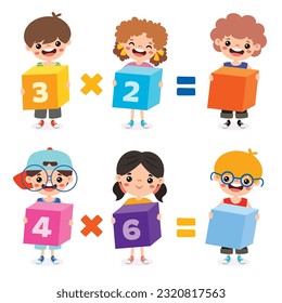 Mathematic Exercise With Kids Holding Cubes
