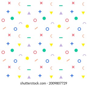 Mathematic geometric seamless pattern. Abstract background, wallpaper, graphic art design from plus, minus, division, multiplication, circle, square, triangle.