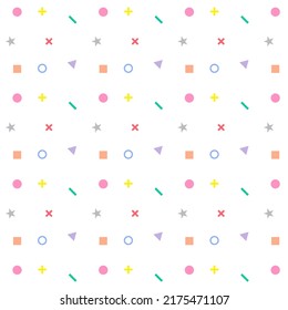 Mathematic geometric seamless pattern background. Wallpaper and graphic art design from circle, square, triangle, star, plus, minus, multiplication.