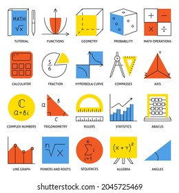 Mathematic science icon set in line style. Math symbols collection. Vector illustration.