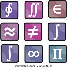 Mathematic Sign and Symbol Square Icon Set Collection Isolated on White Background