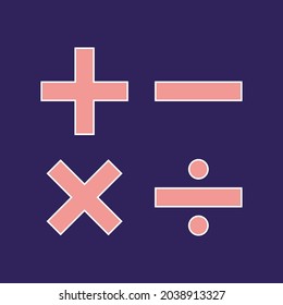 Mathematic symbol icon (plus, minus, multiply, divide). vector illustration