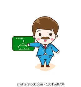 Mathematic teacher. Vector illustration of cute chibi character isolated on white background.