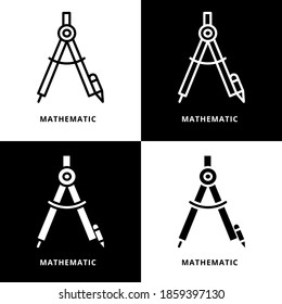 Mathematic Tool Line and Glyph Style. Stationary Vector Illustration. School Set Drawing Supplies Logo Symbol. Media Icon For Web and Print Template

