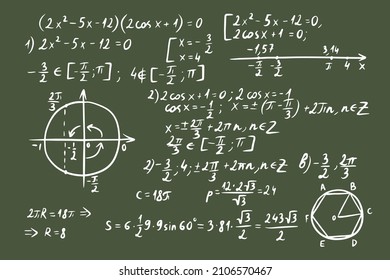 Mathematical algebra science formulas, doodle equation and graphics signs. Math, geometry 