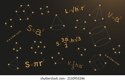 Mathematical background with formulas and geometric shapes