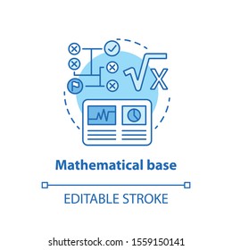 Mathematical base blue concept icon. Calculations idea thin line illustration. Combination of numbers and digits. Arithmetic and numerical system. Vector isolated outline drawing. Editable stroke