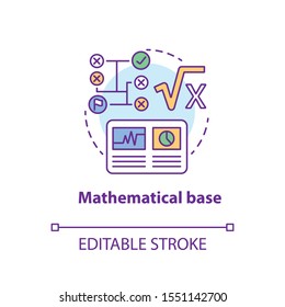 Mathematical base concept icon. Calculations idea thin line illustration. Combination of numbers and digits. Arithmetic and numerical system. Vector isolated outline drawing. Editable stroke