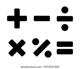 Mathematical calculation symbol icon vector. Basic elements of mathematics sign. Addition, subtraction, multiplication, division, and equality of maths
