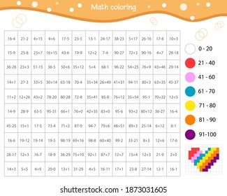 Mathematical coloring. Addition and subtraction within 100