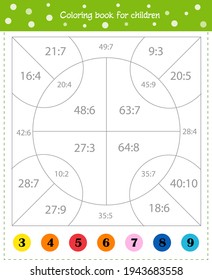 Mathematical coloring book for children. Addition examples. Worksheet