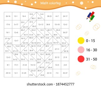 Mathematical coloring for school children. Addition and subtraction within 50