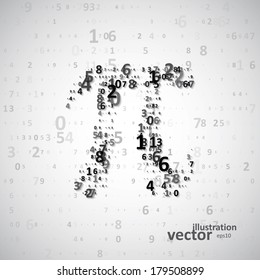 The mathematical constant Pi, many digits, illustration eps10