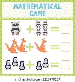 Mathematical count game for kids. Can You solve this? Children funny riddle entertainment. Find right answer. Mathematics vector activity page and game. Matching task with honey, bee, beehive.
