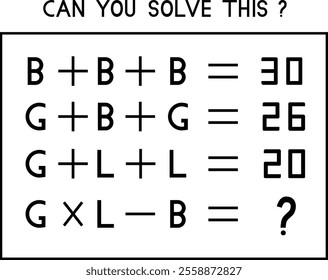 Mathematical count game. Matching task for kids with icon letter. Can You solve this? Children funny riddle entertainment. Find right answer. Mathematics vector activity page and game.