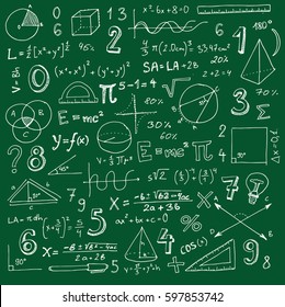 Mathematical doodle handwriting, school education and document decoration, vector illustration