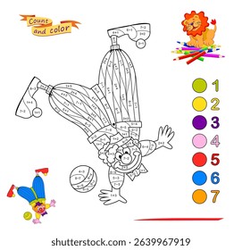 Mathematical education for children. Coloring book. Math exercises on addition and subtraction. Solve examples and paint the princess. Printable worksheet for kids. Flat hand drawn vector illustration