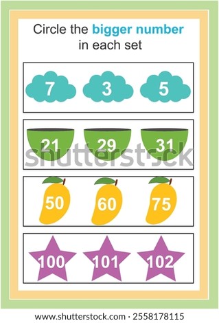 Mathematical educational game for children. Circle the bigger number worksheet. bigger smaller number worksheet for kids.