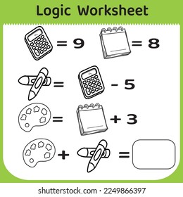 Mathematical educational game for children. Learning multiplication, addition, subtraction equations worksheet for kids. for logical thinking. Answer=15