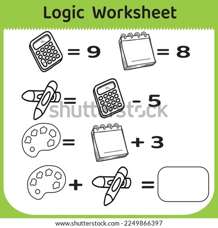 Mathematical educational game for children. Learning multiplication, addition, subtraction equations worksheet for kids. for logical thinking. Answer=15