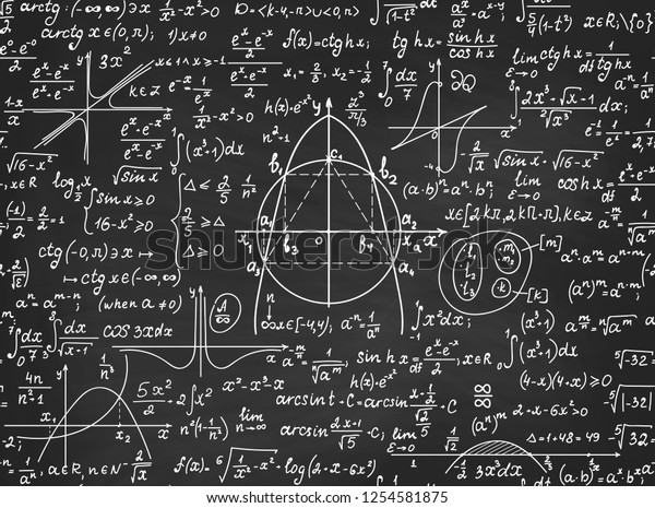 手書きの幾何学図形 代数計算 方程式を用いた数学教育のシームレスなベクター画像 灰色の黒板に白墨で書いた のベクター画像素材 ロイヤリティフリー