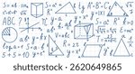 Mathematical elements, formulas, and diagrams on a squared notebook paper texture. Perfect for educational visuals and study-themed content.