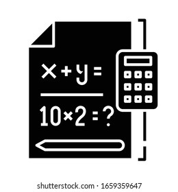 Mathematical equation black icon, concept illustration, vector flat symbol, glyph sign.