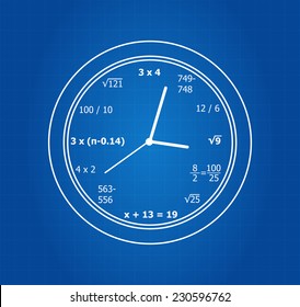 Mathematical Equations Clock On Blueprint