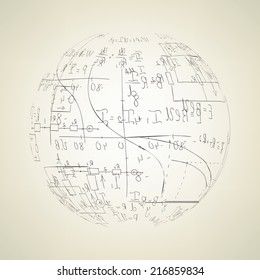 Mathematical equations and formulas in the form of a ball - illustration