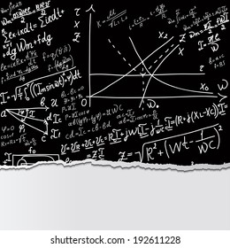 Mathematical equations and formulas on torn paper - illustration