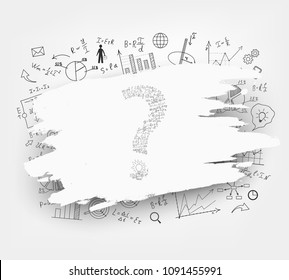 Mathematical equations and formulas on a white background. Hand-drawn diagrams and graphs.The school Board. Question mark. Science. Doodle. Physics. Illustration. Modern design template. Handwriting.