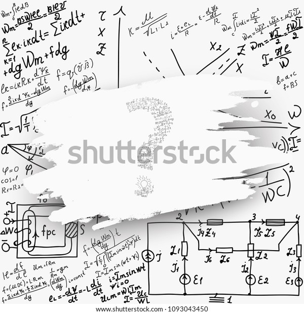 Mathematical equations and formulas on a
white background. Hand-drawn diagrams and graphs.The school Board.
Question mark. Science. Doodle. Physics. Illustration. Modern
design template.
Handwriting.