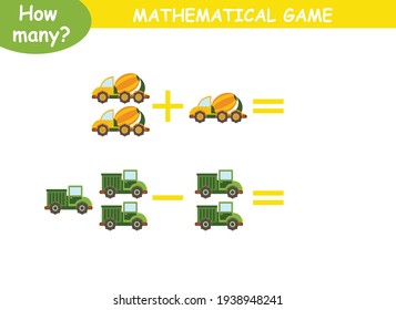 ejemplos matemáticos de adición y sustracción con coches de colores