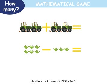 mathematical examples of addition and subtraction with colored cars