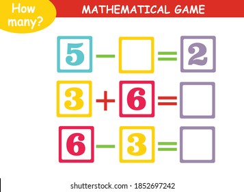 mathematical examples of addition and subtraction. educational page for children.