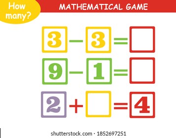 mathematical examples of addition and subtraction. educational page for children.