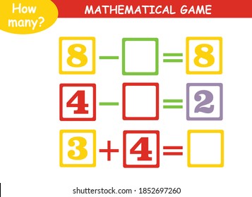 mathematical examples of addition and subtraction. educational page for children.