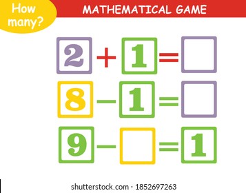 mathematical examples of addition and subtraction. educational page for children.