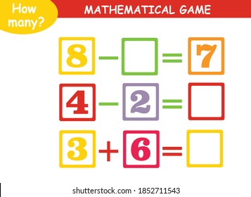 mathematical examples of addition and subtraction. educational page for children.