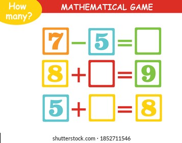 mathematical examples of addition and subtraction. educational page for children.