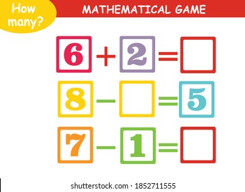 ejemplos matemáticos de adición y sustracción. página educativa para niños.