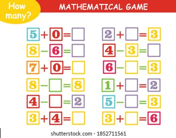 mathematical examples of addition and subtraction. educational page for children.