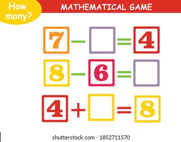 mathematical examples of addition and subtraction. educational page for children.