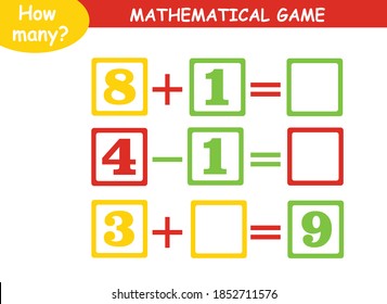 mathematical examples of addition and subtraction. educational page for children.