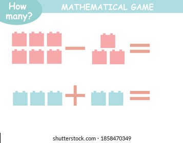 ejemplos matemáticos de adición y sustracción. página educativa para niños. bloques de color