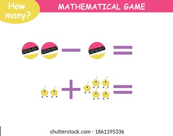 ejemplos matemáticos de adición y sustracción. página educativa para niños. lindos extraterrestres