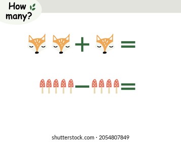 mathematical examples of addition and subtraction. educational page for children.