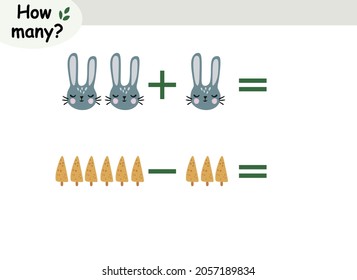 mathematical examples of addition and subtraction. educational page for children.