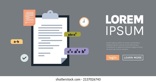 Mathematical examples solving and education website concept flat vector illustration.